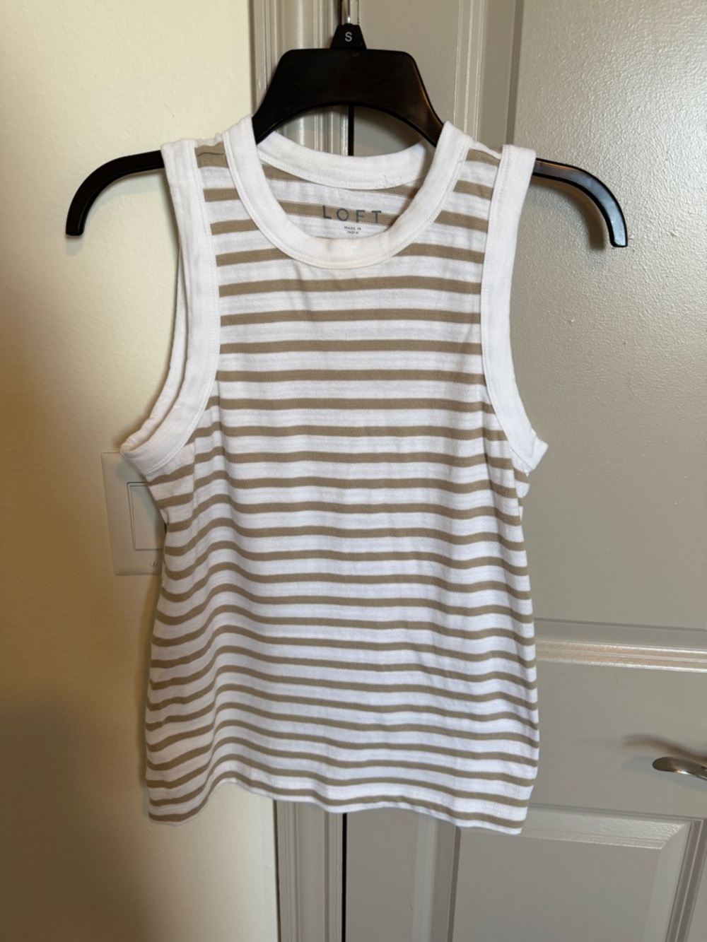 LOFT 100% Cotton Sleeveless Striped Tank - White & Tan